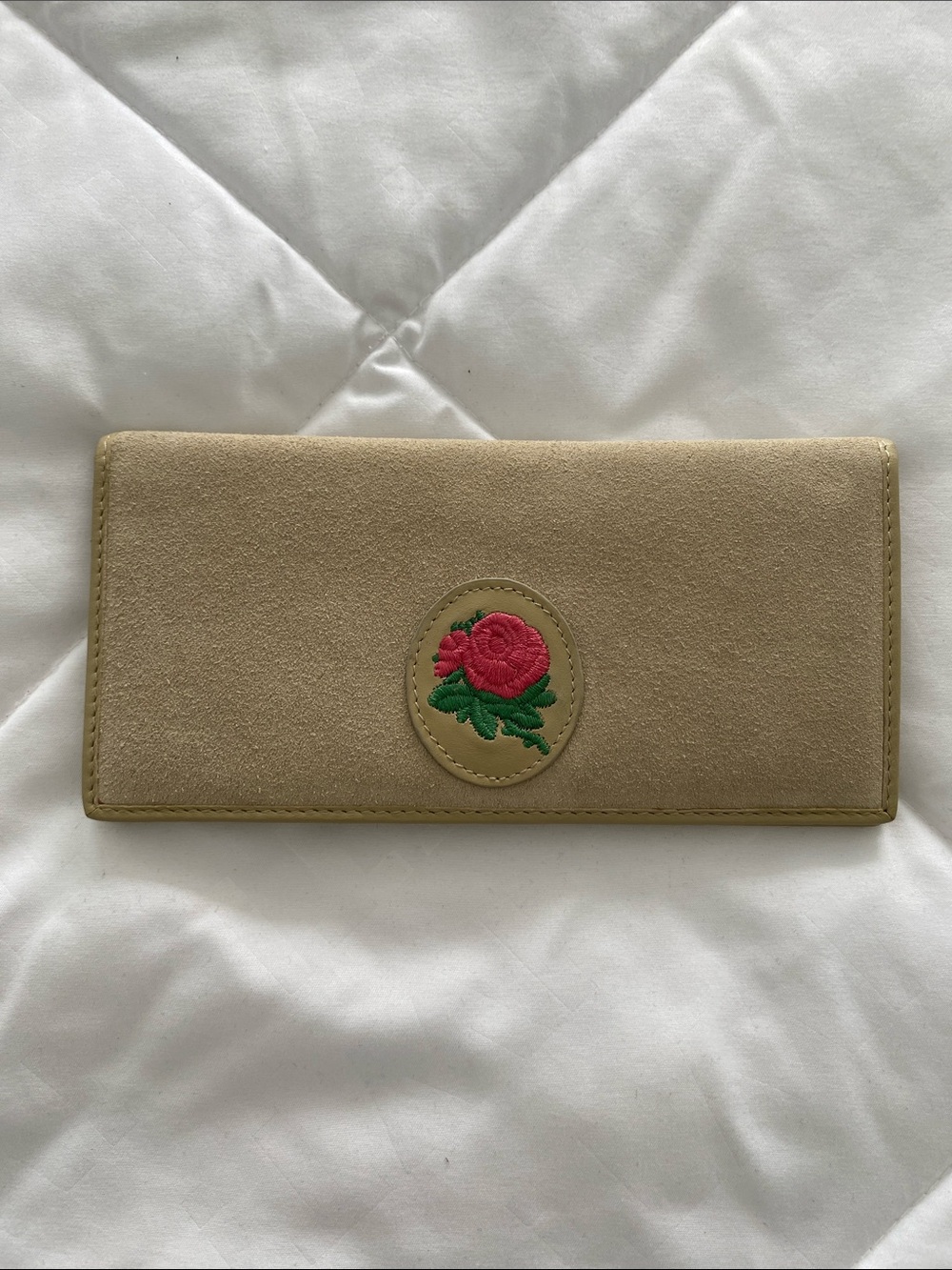 Genuine Leather Long Wallet with Rose Embroidery